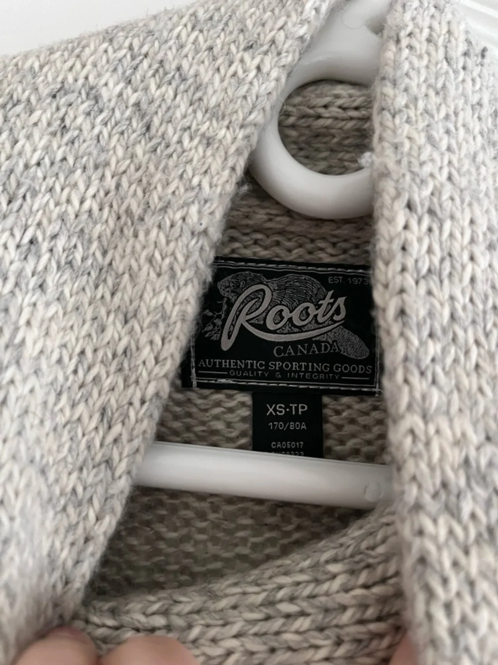 Roots Light Grey Funnel Neck Sweater with Contrast Dark Green Cuffs - Picture 2 of 4